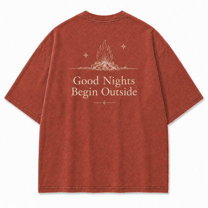 Good Nights Begin Outside Minimalist Campfire Tee