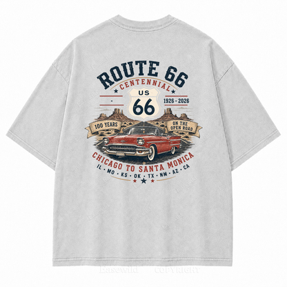 Route 66 Centennial Vintage Car Washed Back Print Tee
