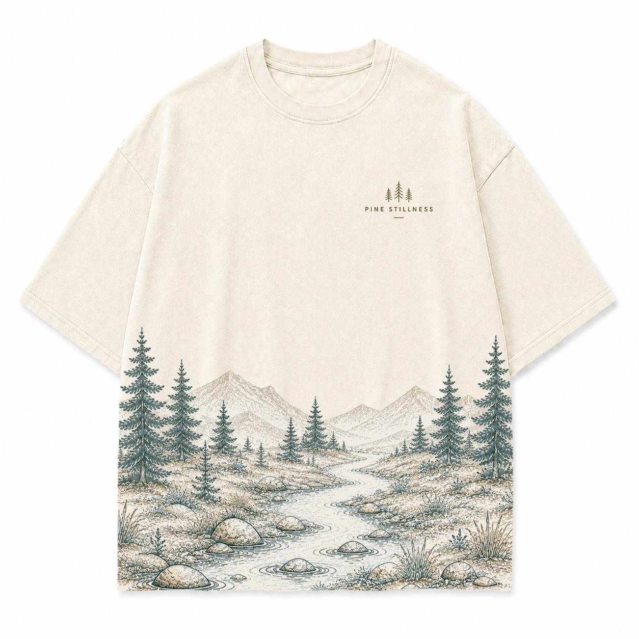 Pine Stillness River Landscape Graphic T-Shirt