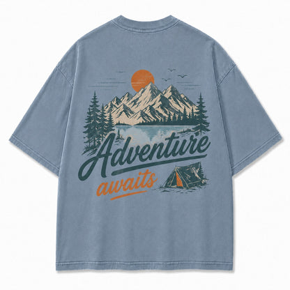 Adventure Awaits Mountain Camp Washed T-Shirt
