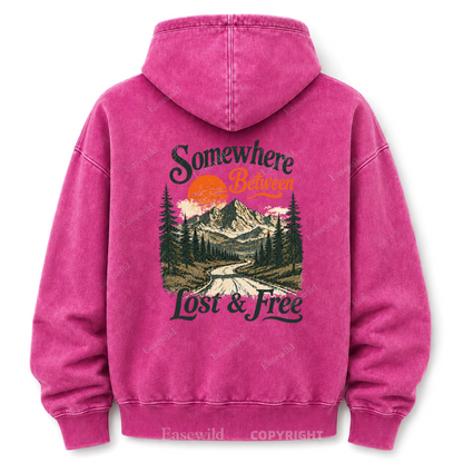 Somewhere Between Lost & Free Washed Graphic Hoodie