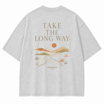 Take the Long Way Washed Back Print Tee