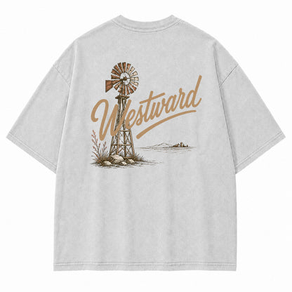 Westward Prairie Windmill Graphic T-Shirt