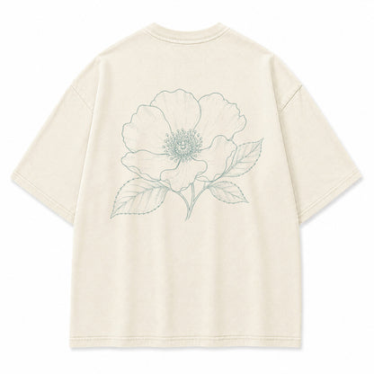 Blue Line Flower Graphic T-Shirt