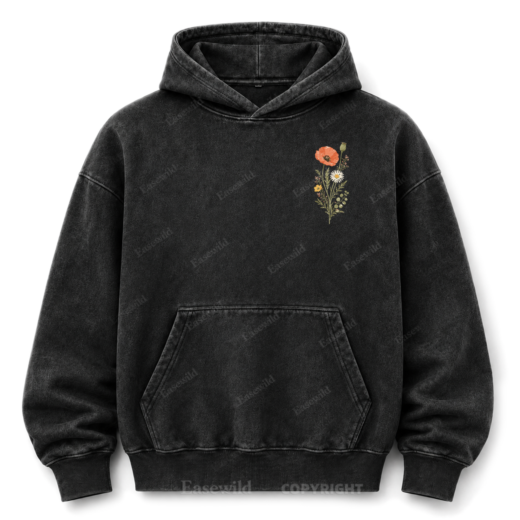Wild Flower Minimal Floral Washed Graphic Hoodie