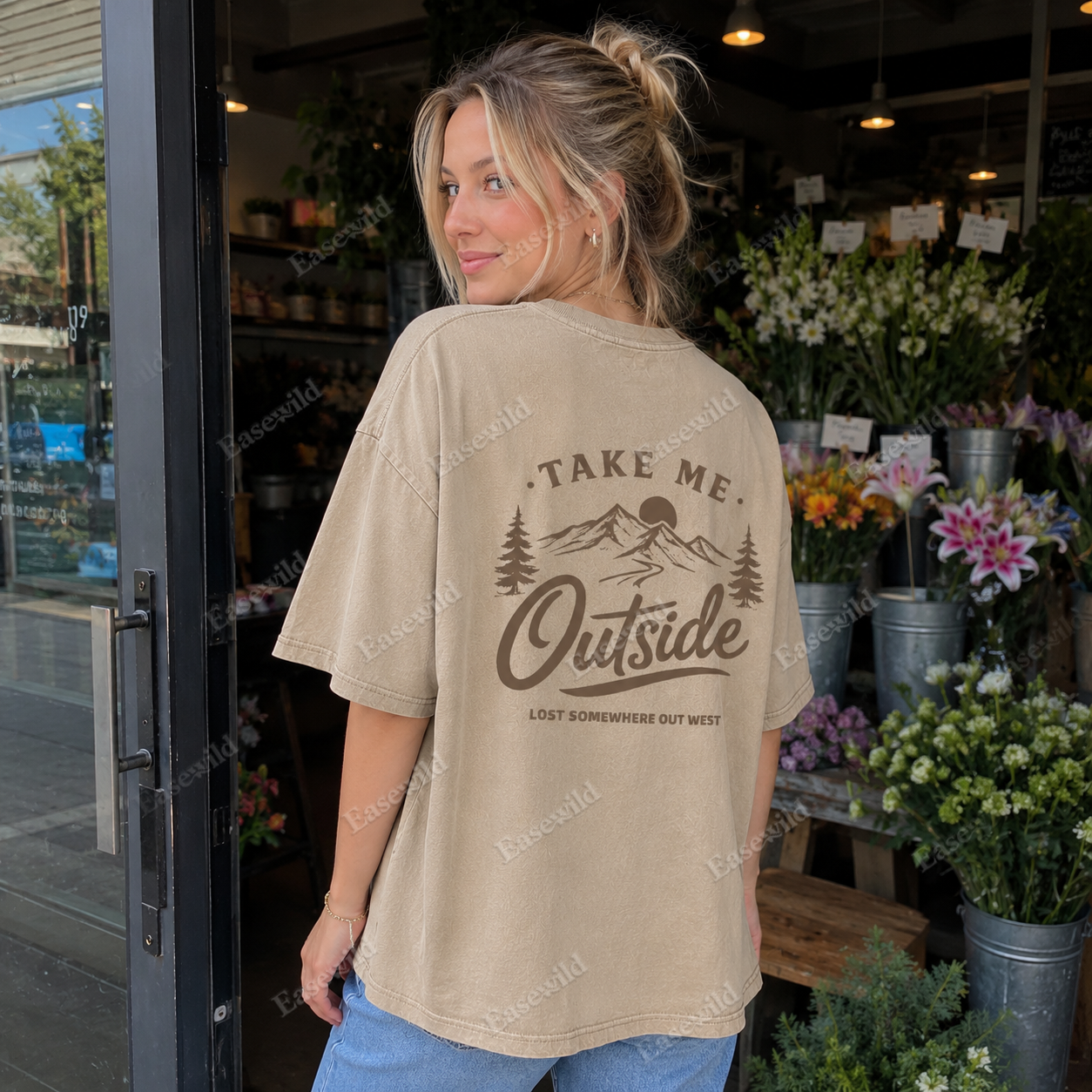 Take Me Outside Vintage Outdoor Washed Back Print Tee
