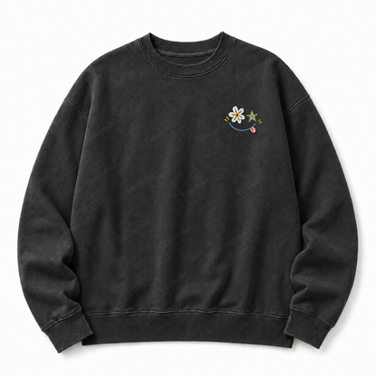 Retro Flower Star Smiley Washed Sweatshirt