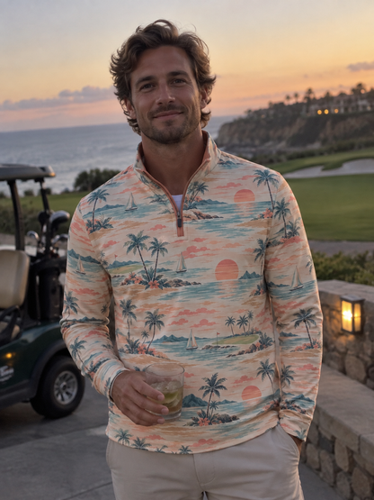 Sunset Cove Tropical Quarter-Zip Pullover