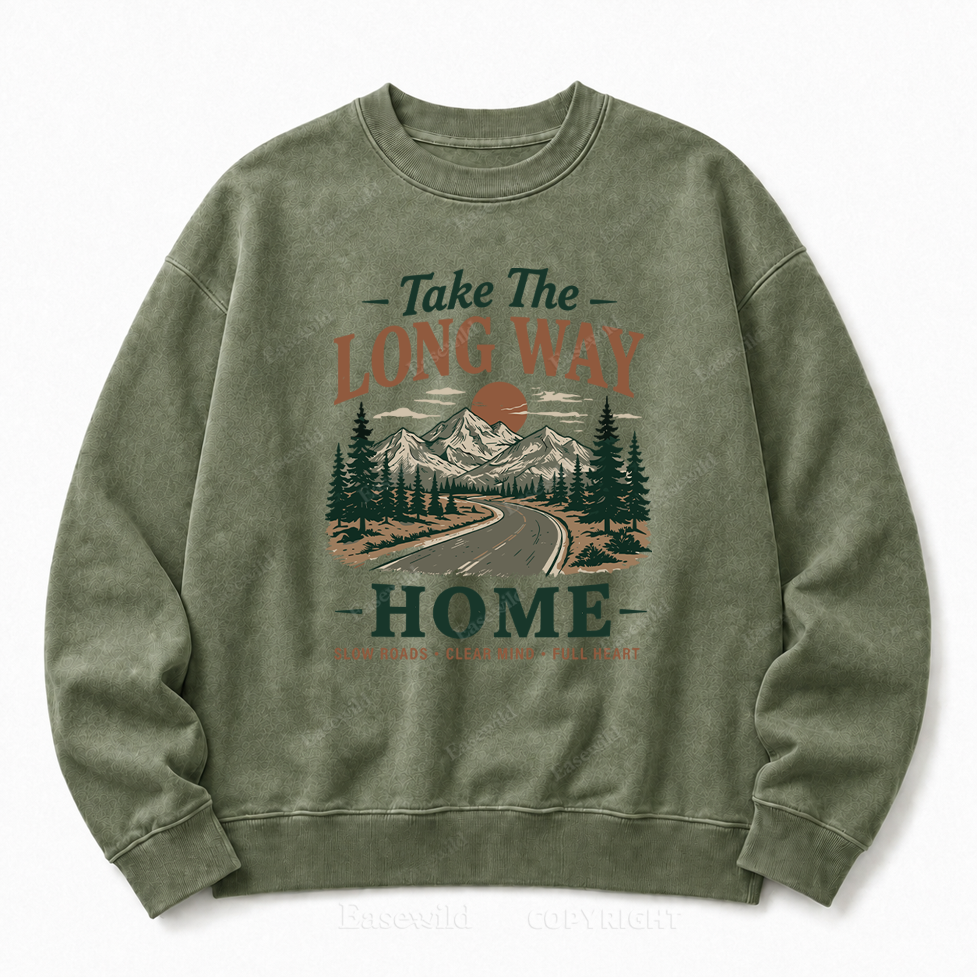 Take the Long Way Home Front Graphic Washed Crewneck