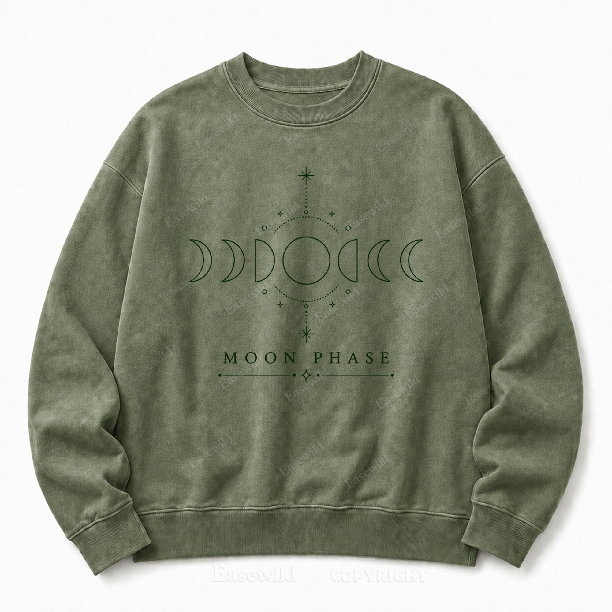 Moon Phase Celestial Front Graphic Washed Crewneck