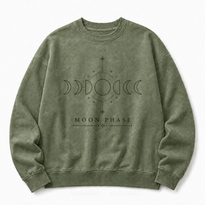 Moon Phase Celestial Front Graphic Washed Crewneck