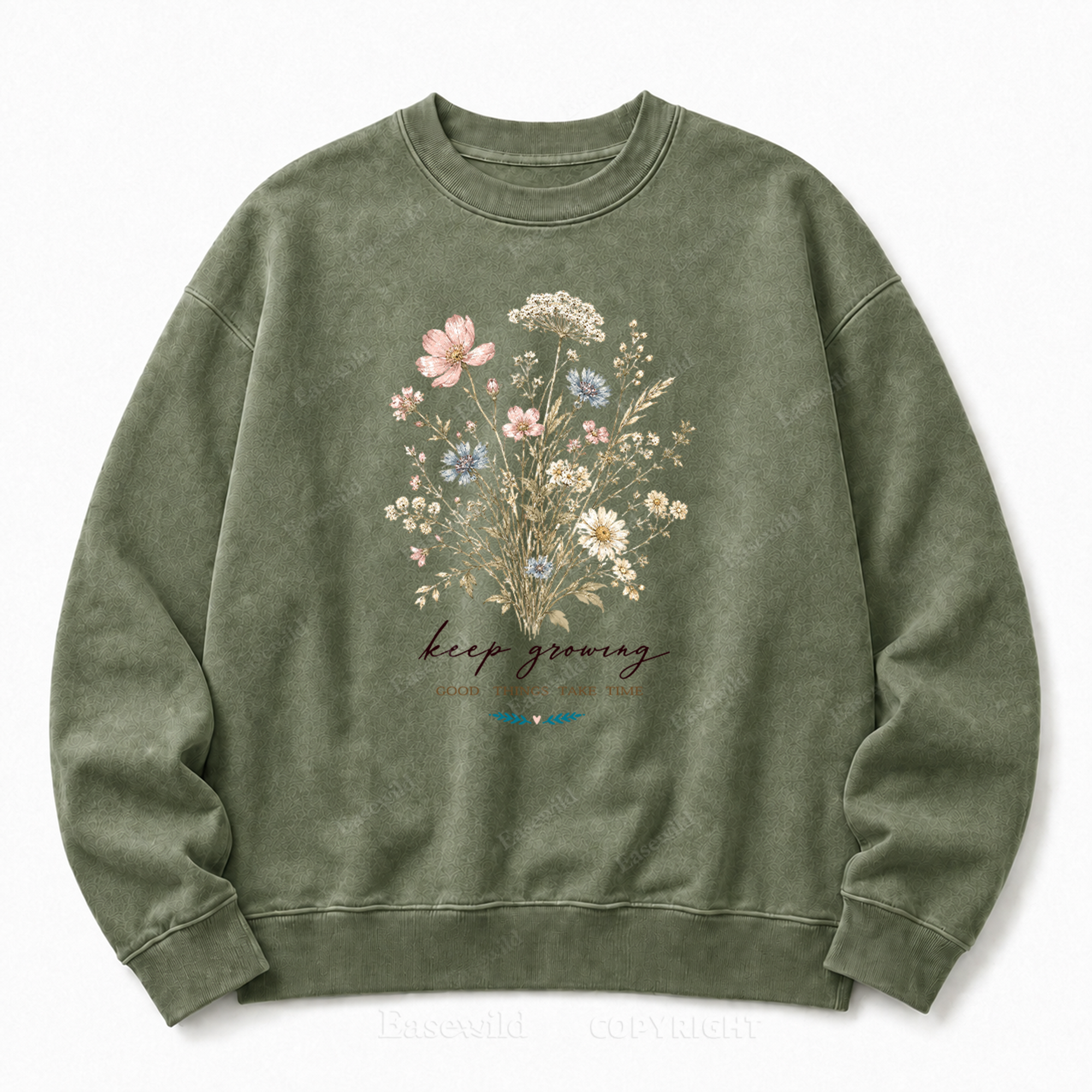 Keep Growing Front Graphic Washed Crewneck