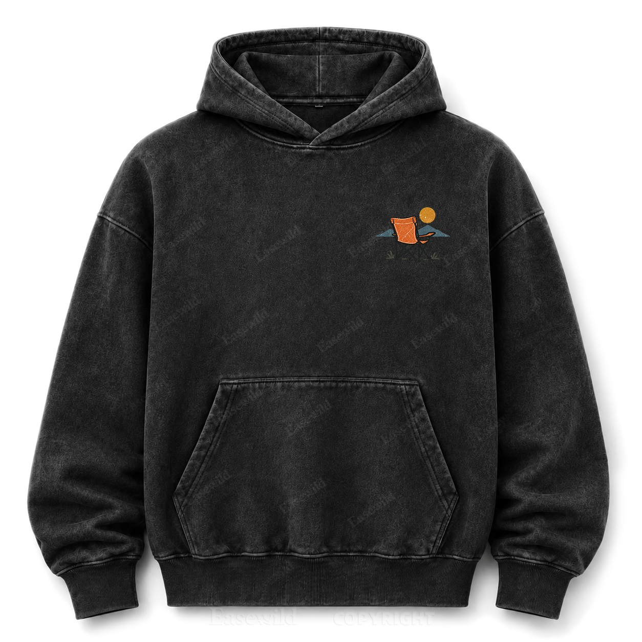Vintage Camping Sunset Back Print Washed Graphic Hoodie