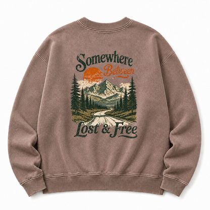 Somewhere Between Lost & Free Washed Back Graphic Sweatshirt