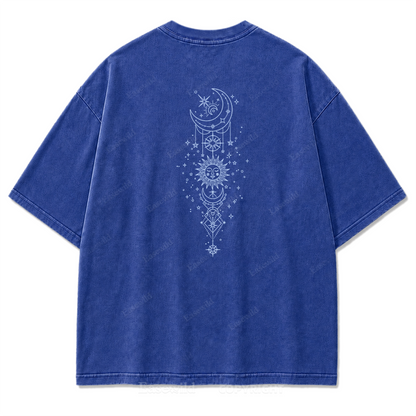 Himmlische Harmonie Sonne Mond Washed Print T-Shirt