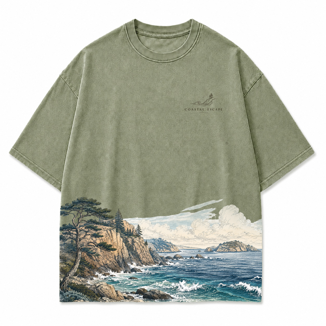 Pacific Bluff Coastal Landscape Graphic T-Shirt