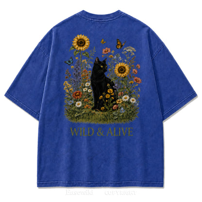Wild Garden Black Cat Print Tee