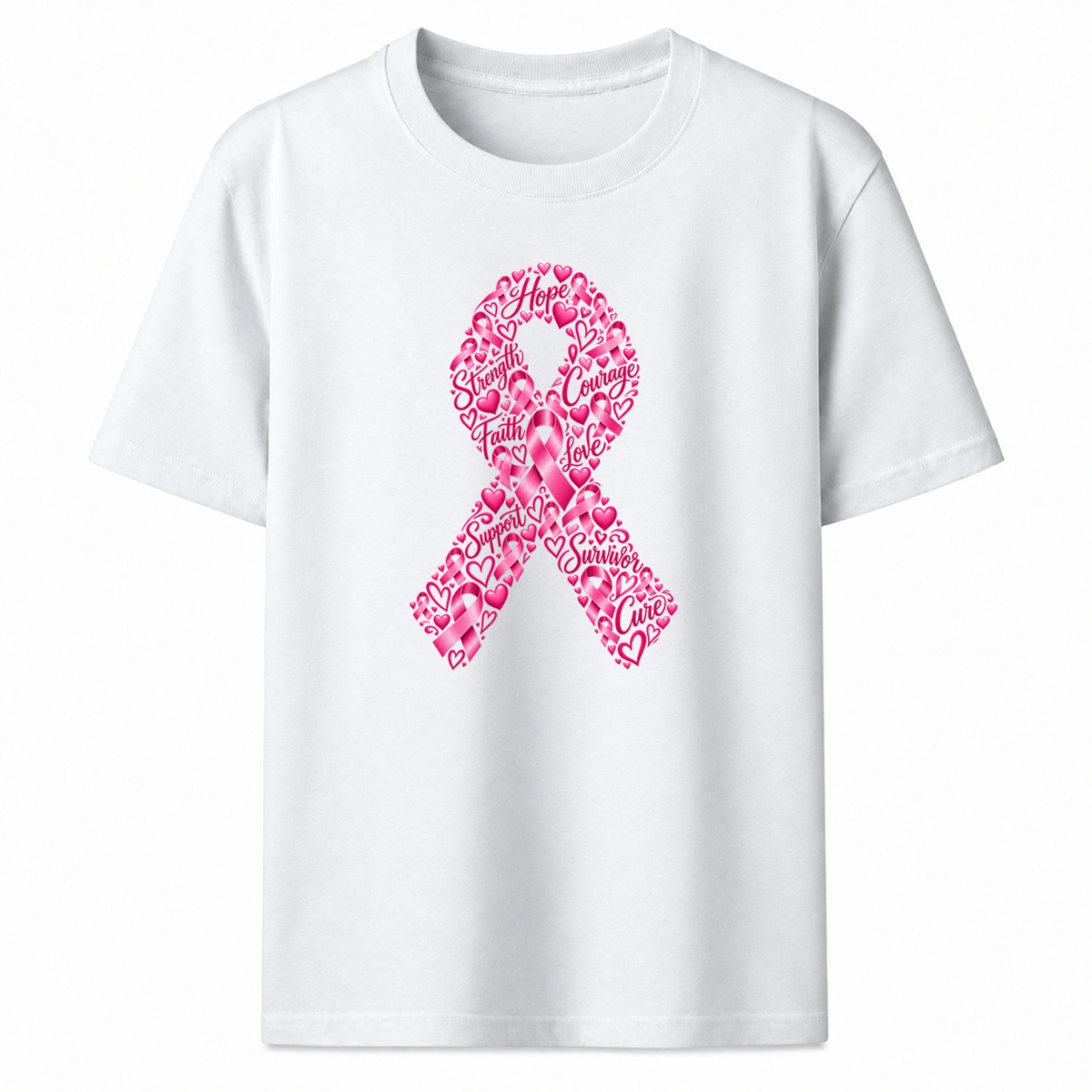 Pink Ribbon Hearts Graphic T-Shirt
