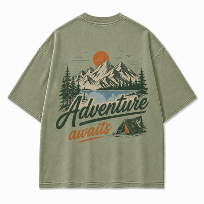 Adventure Awaits Mountain Camp Washed T-Shirt