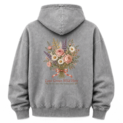 Love Grows Wild Here Vintage Floral Washed Graphic Hoodie
