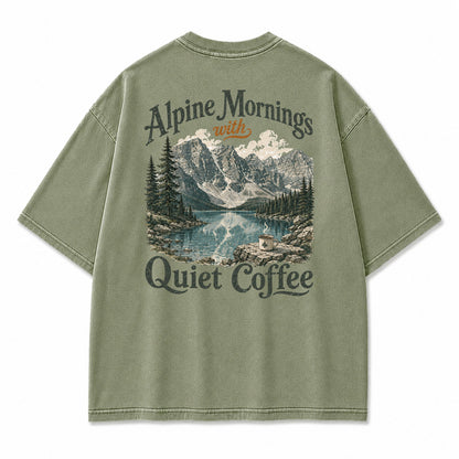 Alpine Mornings Quiet Coffee Graphic T-Shirt