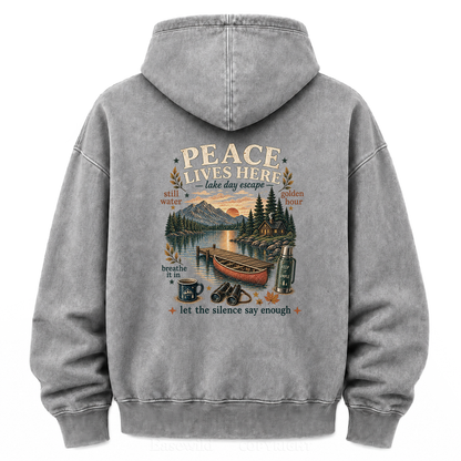 Peace Lives Here Lake Escape Washed Graphic Hoodie