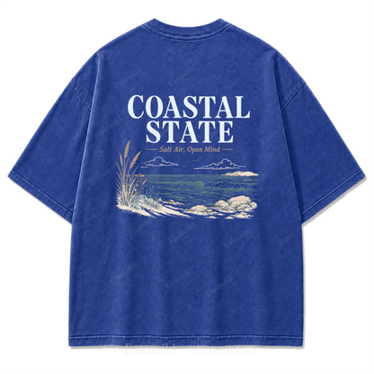 Coastal State Ocean Shore Washed Print Tee