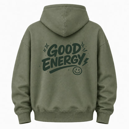 Good Energy Smile Graphic Washed Hoodie