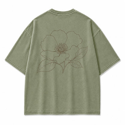 Blue Line Flower Graphic T-Shirt