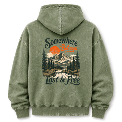 Somewhere Between Lost & Free Washed Graphic Hoodie