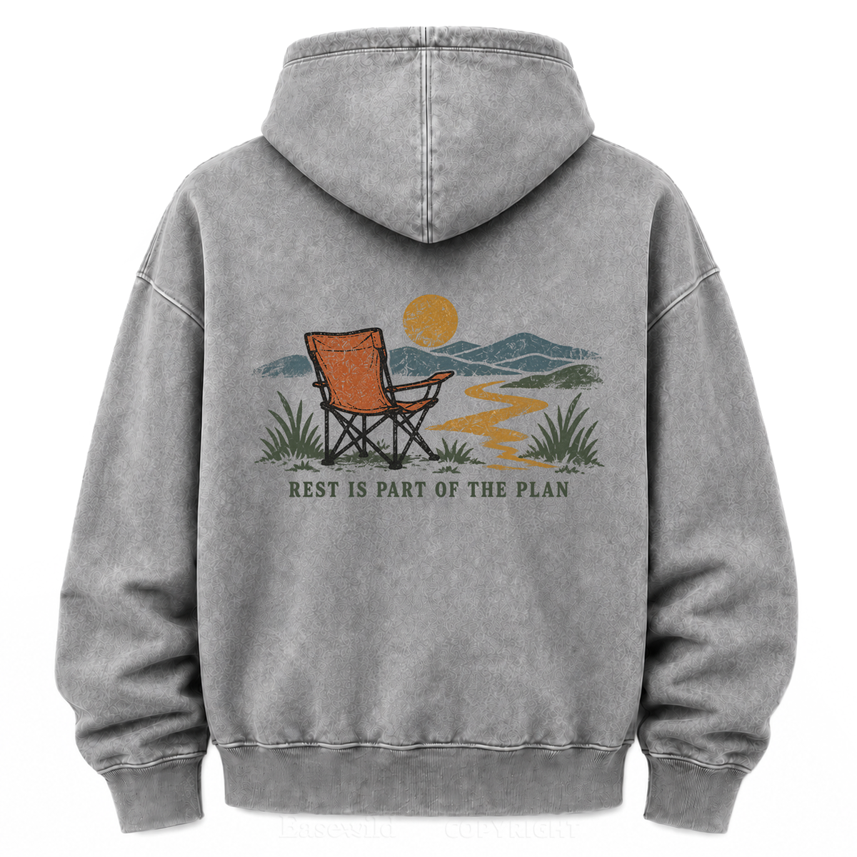 Vintage Camping Sunset Back Print Washed Graphic Hoodie