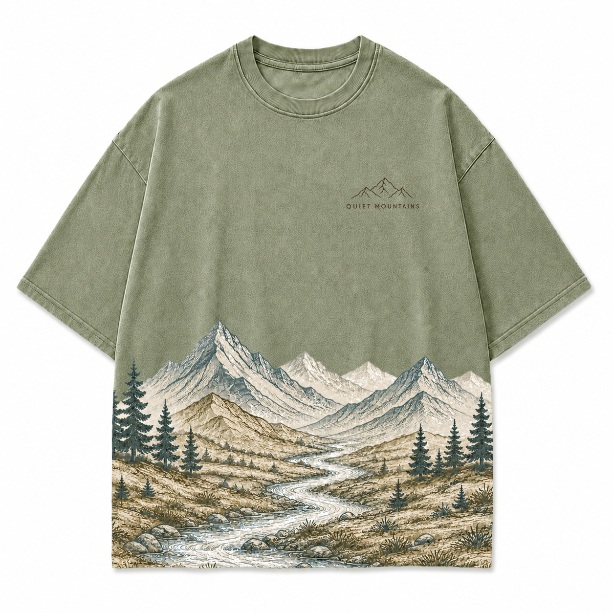 Quiet Mountains River Landscape Scenic Hem Tee