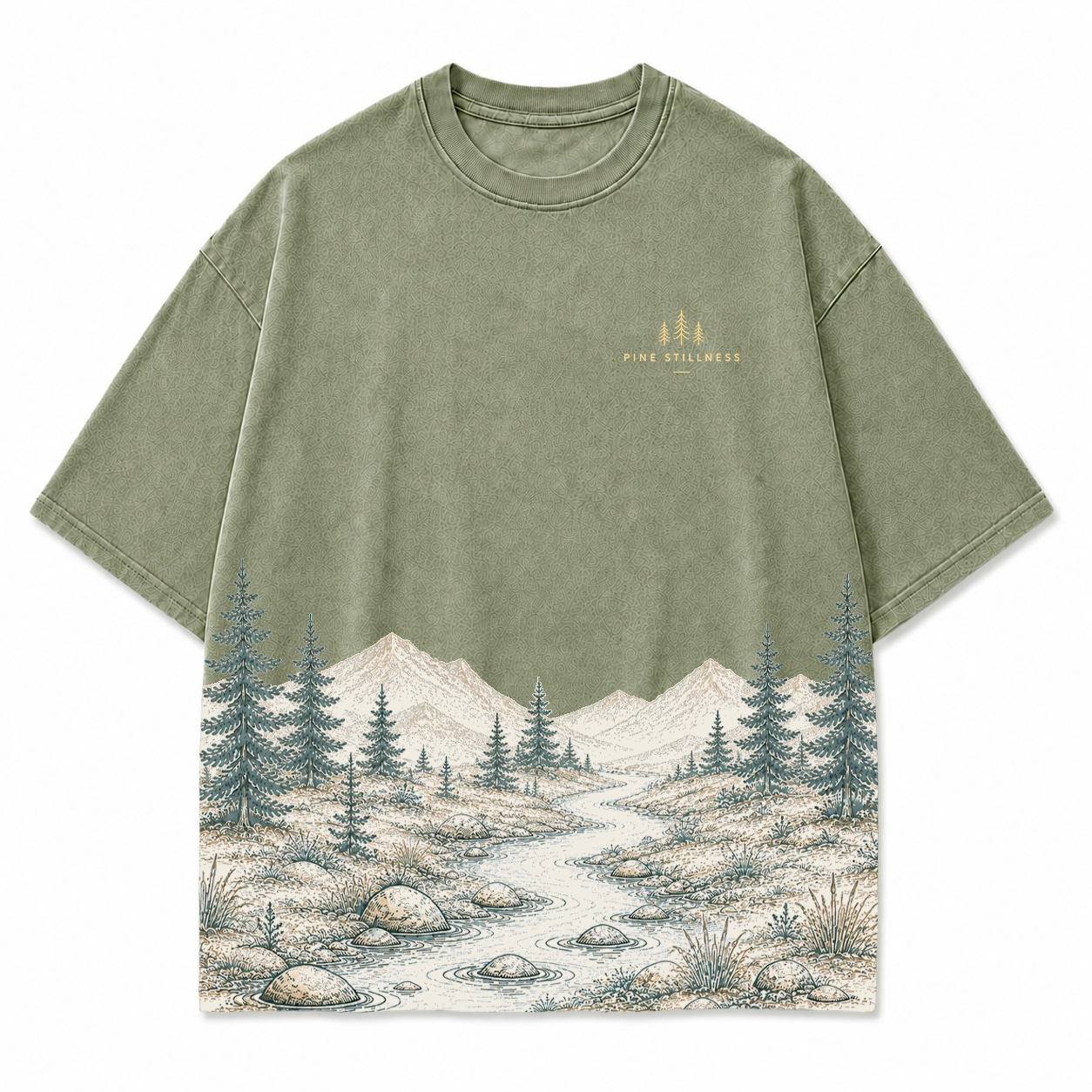 Pine Stillness River Landscape Graphic T-Shirt