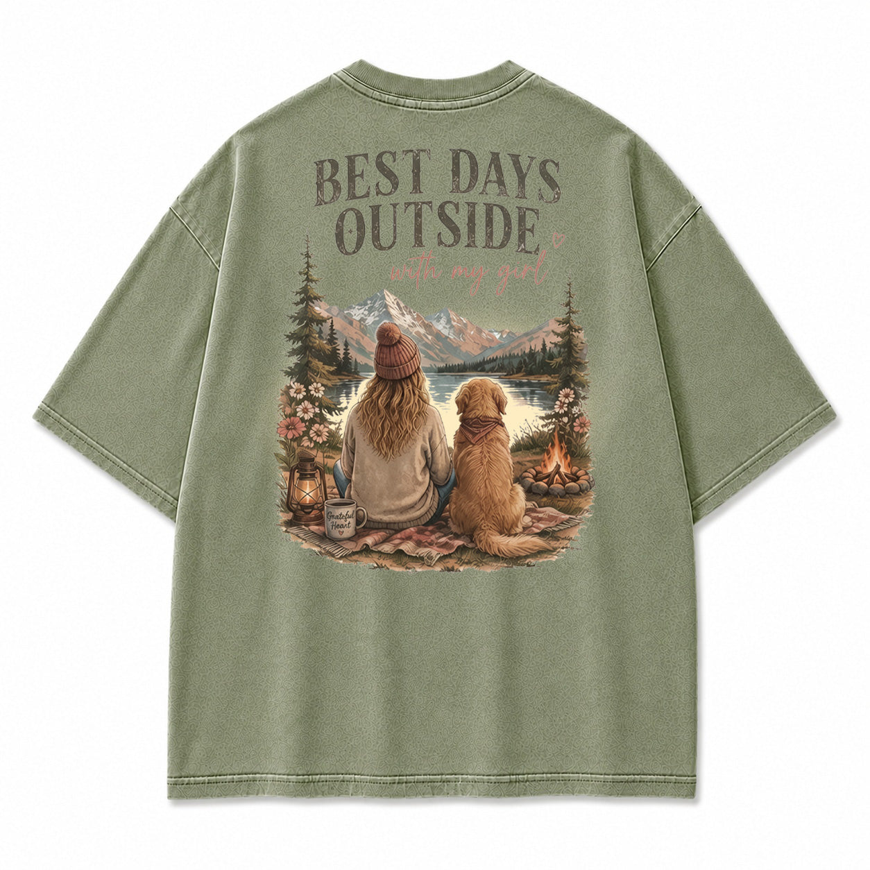 Alpine Lake Dog Campfire Graphic T-Shirt