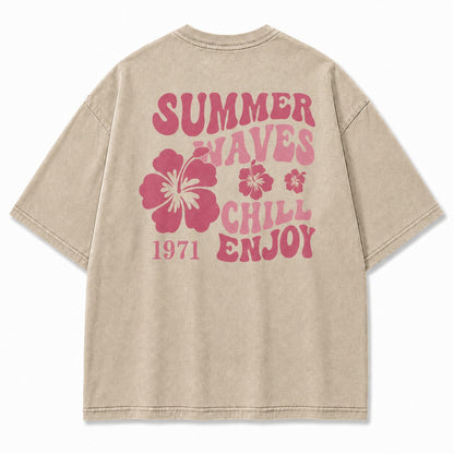 Summer Waves Chill Enjoy Washed Tee