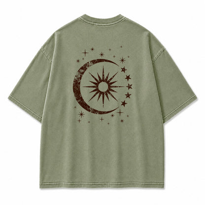 Cosmic Crescent Sunburst Graphic T-Shirt