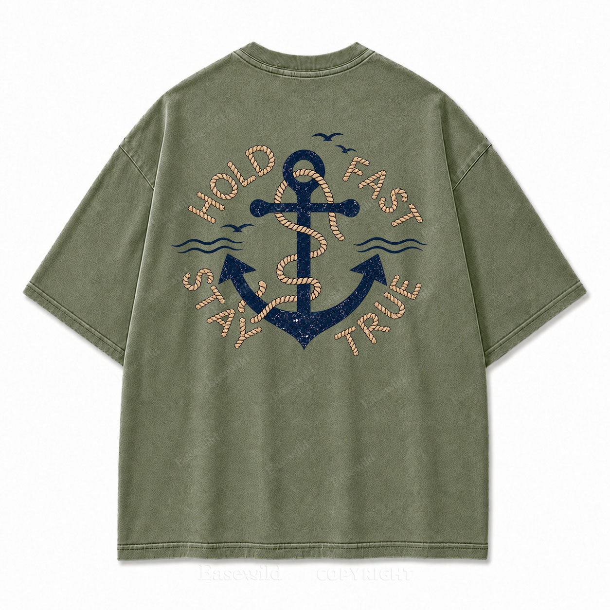 Hold Fast Stay True Nautical Anchor Washed Graphic Tee