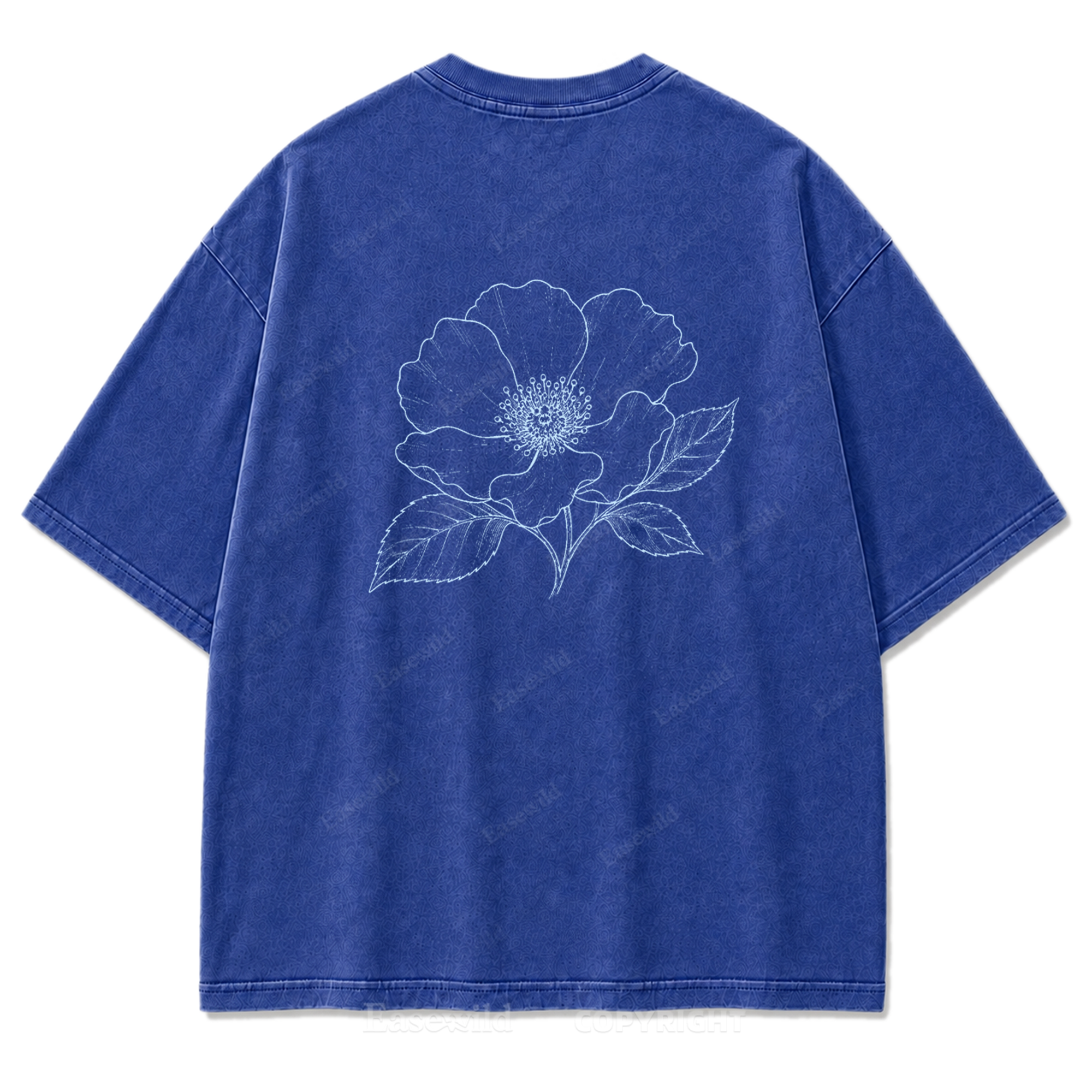 Blue Line Flower Washed Print T-Shirt