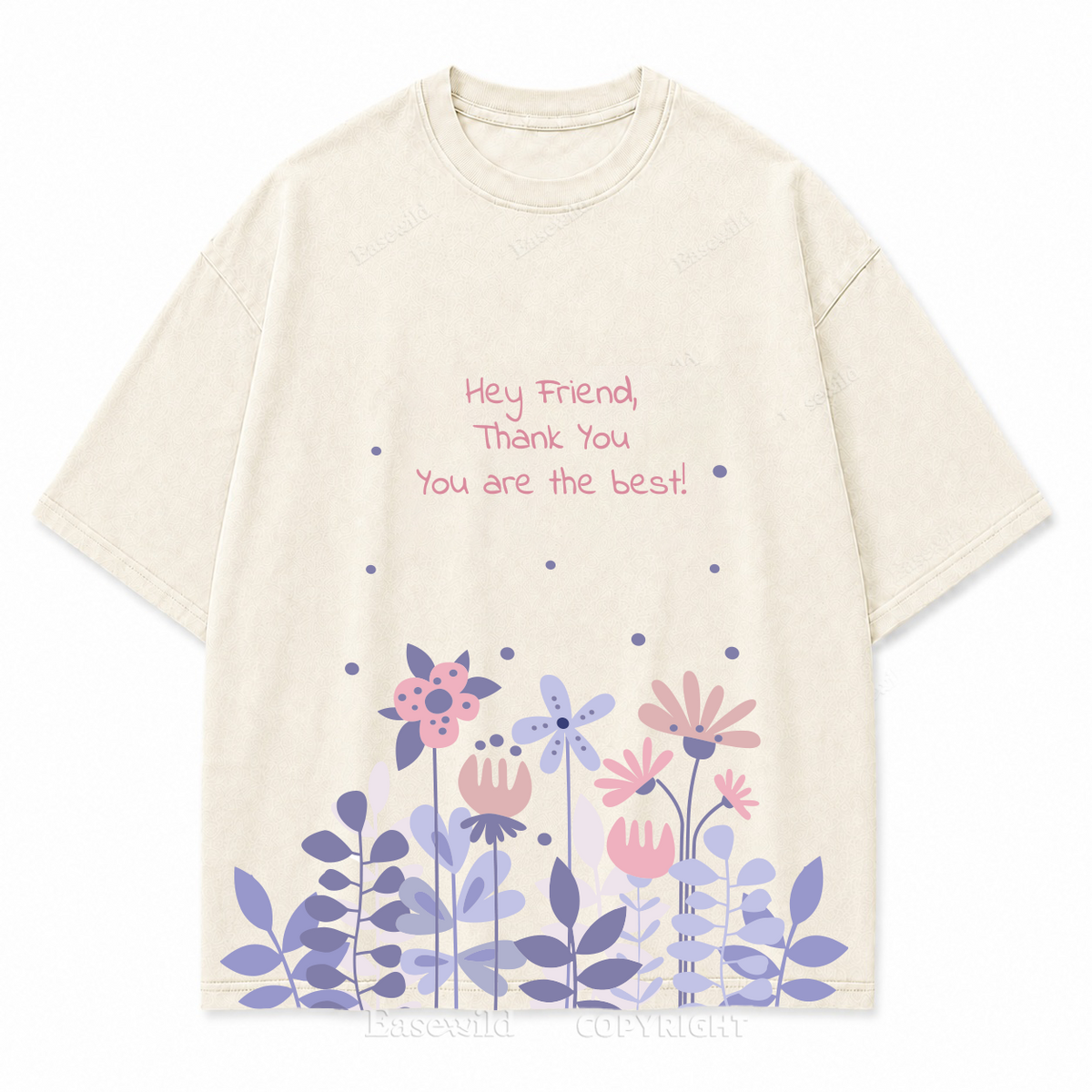 "Hey Friend, Thank You" Floral Washed Graphic T-Shirt
