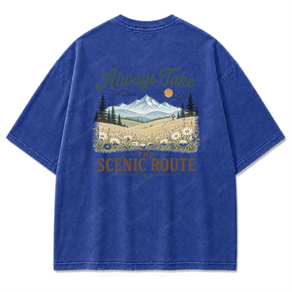 Always Take the Scenic Route Washed Print Tee