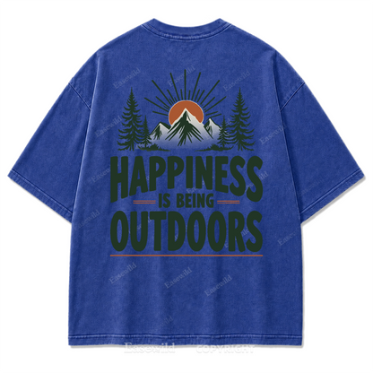 Happiness Lives Outside Washed Print Tee