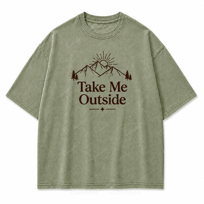 Take Me Outside Mountain Sunrise Washed Print Tee
