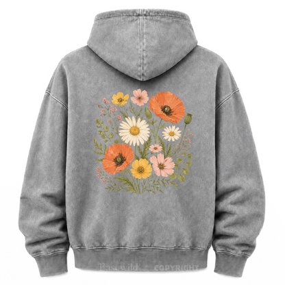 Wild Flower Minimal Floral Washed Graphic Hoodie