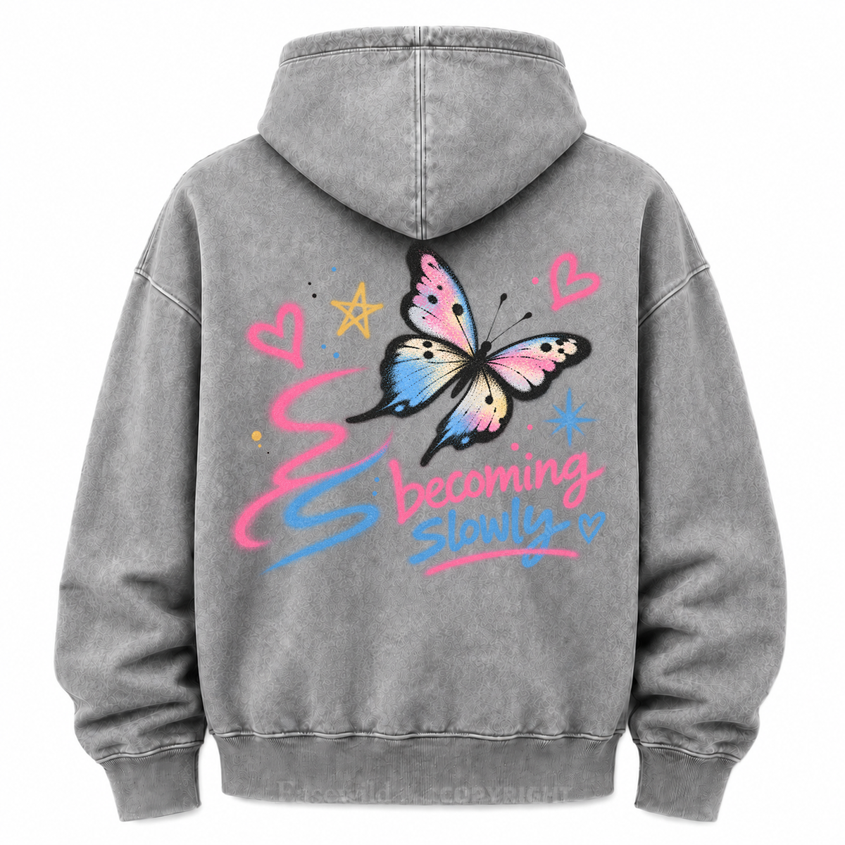 Becoming Slowly Butterfly Washed Graphic Hoodie
