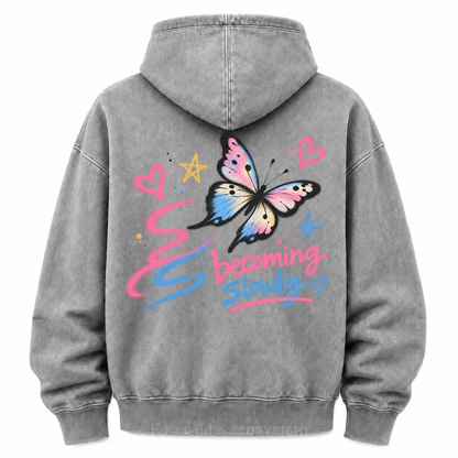 Becoming Slowly Butterfly Washed Graphic Hoodie