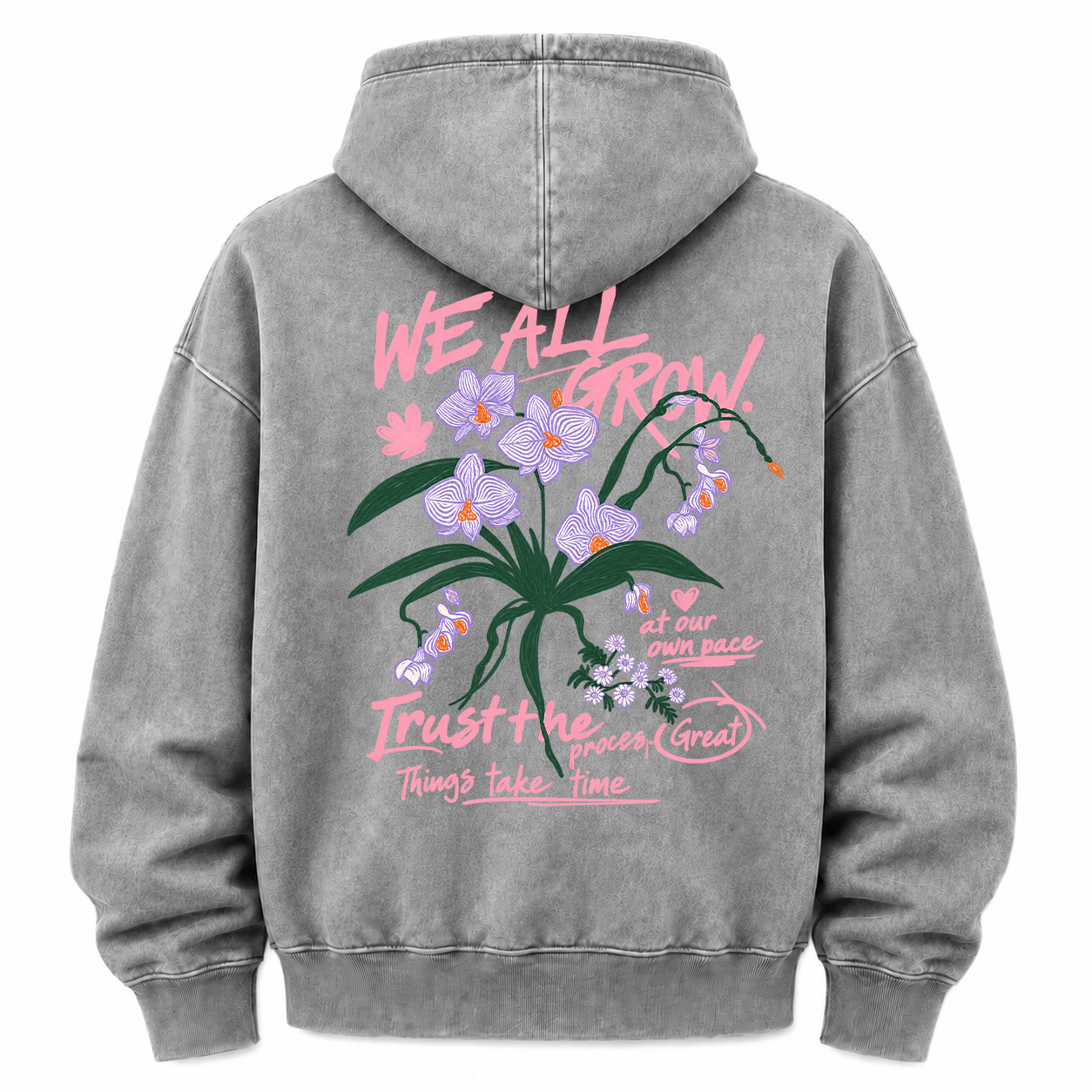 We All Grow Floral Botanical Washed Graphic Hoodie