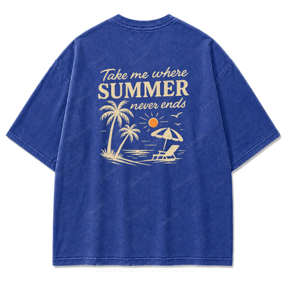 Summer Never Ends T-Shirt mit Strand-Print-Waschung
