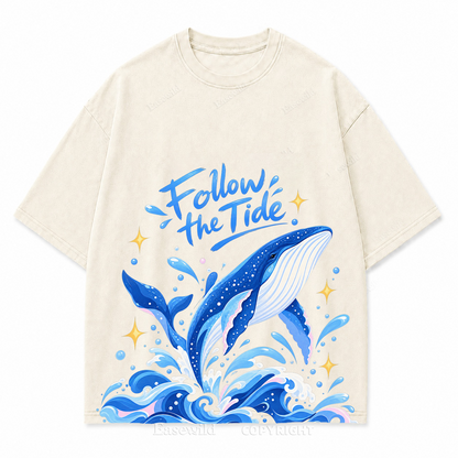 "Follow the Tide" Whale & Ocean Washed Graphic T-Shirt