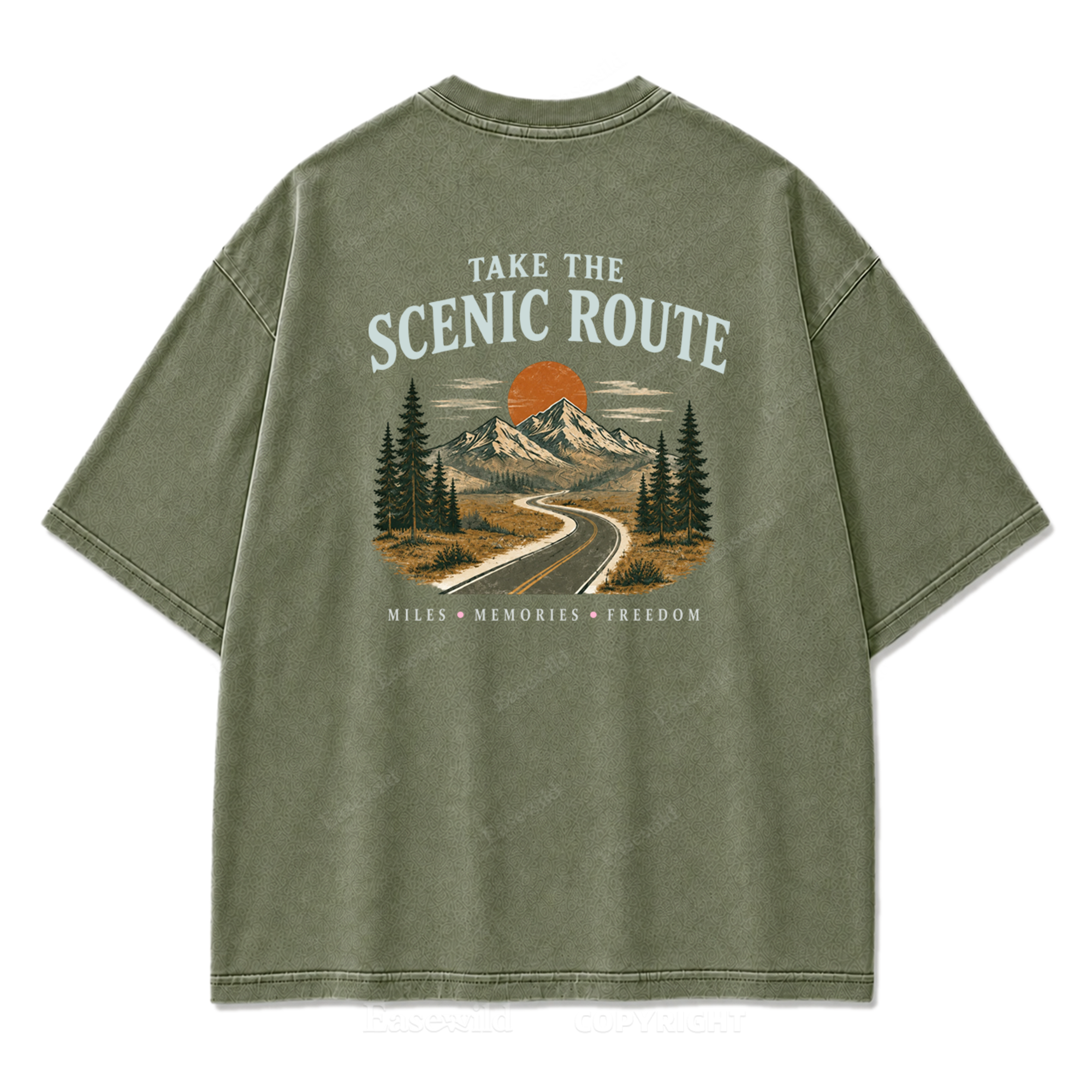 T-Shirt mit gewaschenem Print „Wo die Panoramaroute Meilen in Erinnerungen verwandelt“