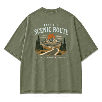 T-Shirt mit gewaschenem Print „Wo die Panoramaroute Meilen in Erinnerungen verwandelt“